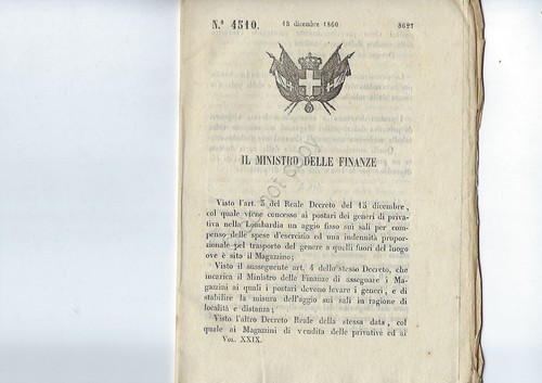 Ministero delle finanze - ministero, 1860